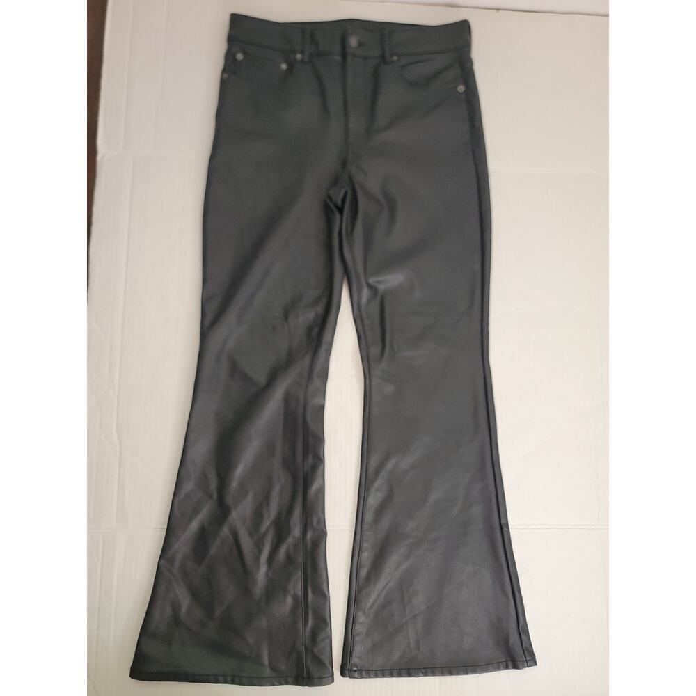 American Eagle Pants Womens SZ 12 Super High Rise Flare Faux Leather Wide Leg - Picture 3 of 10